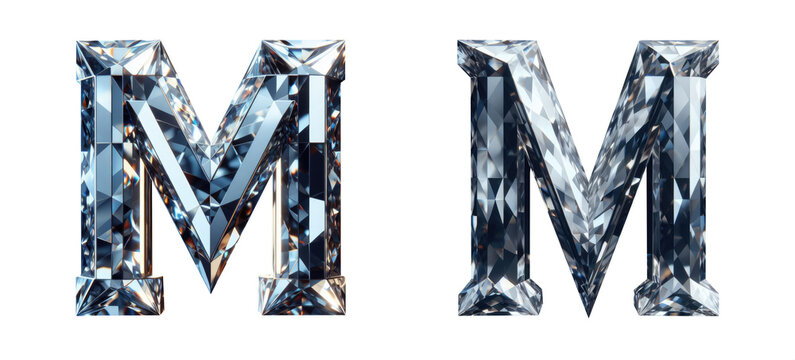 diamond alphabet - letter M - 3D isolated transparent background PNG - cristal letter M from the alphabet - Glass M letter - Powered by Adobe