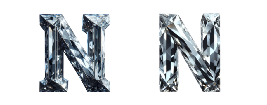 diamond alphabet - letter N - 3D isolated transparent background PNG - cristal letter N from the alphabet - Glass N letter