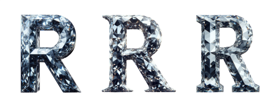 diamond alphabet - letter R - 3D isolated transparent background PNG - cristal letter R from the alphabet - Glass R letter