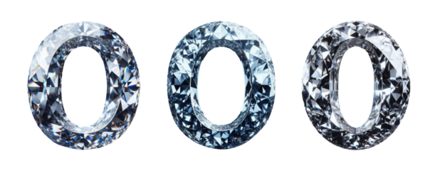 diamond number - number 0 zero - 3D isolated transparent background PNG - cristal number 0 - Glass 0 number