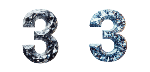 diamond number - number 3 - 3D isolated transparent background PNG - cristal number 3 - Glass 3 number