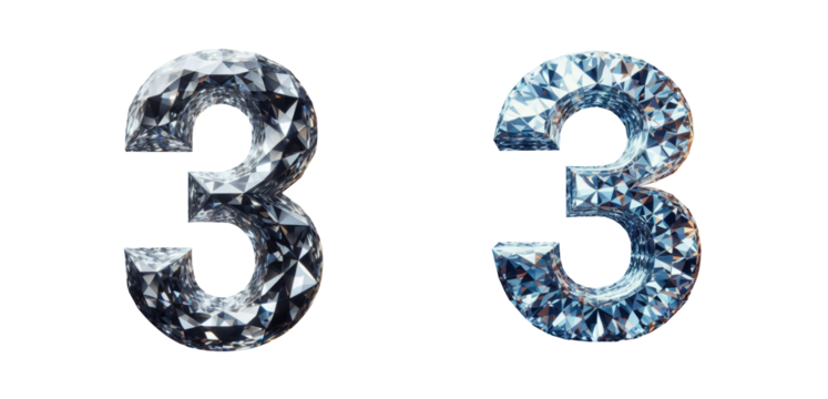 diamond number - number 3 - 3D isolated transparent background PNG - cristal number 3 - Glass 3 number