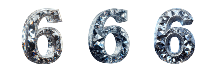 diamond number - number 6 - 3D isolated transparent background PNG - cristal number 6 - Glass 6 number