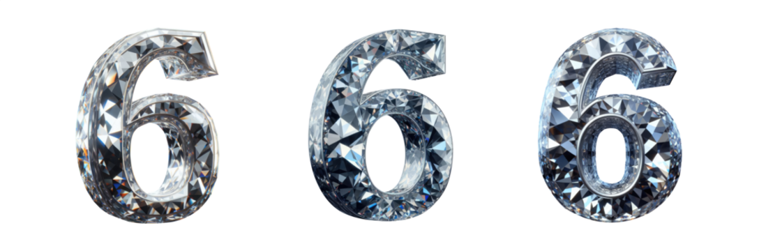 diamond number - number 6 - 3D isolated transparent background PNG - cristal number 6 - Glass 6 number