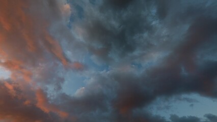 Cloudscape, Colored Clouds at Sunset near the Ocean, 3D Render