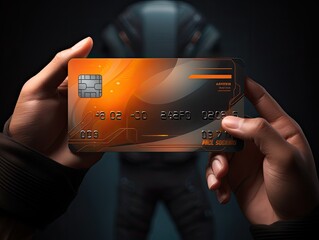 Futuristic credit card for online shopping. Pay by credit card