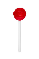 Red lollipop on a transparent background or PNG file. Clipping path. Candy sucker on stick.