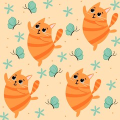 Pattern: Cats and gentle butterflies