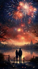 fireworks on the night sky