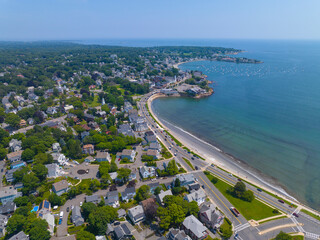 King's Beach aerial view at Lynn Shore Drive at the coast of Lynn city and Swampscott town in Essex County with Fisherman's Beach at the background, Massachusetts MA, USA. 