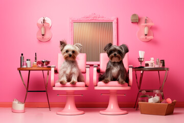 Dog in the hairdressers. Grooming. Dog care