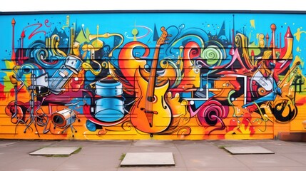 Colorful music graffiti artwork displayed on an urban wall.