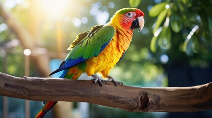 Colorful parrot perched on a branch, showcasing the power of Generator AI.