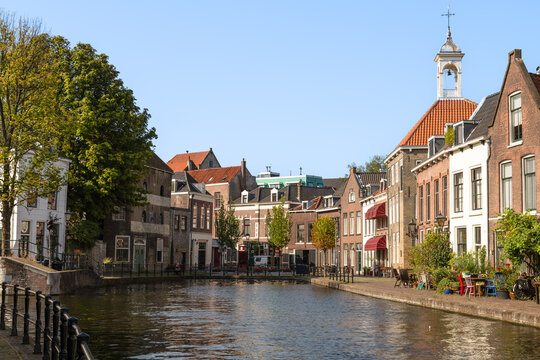 Historic canal houses on the Schie in the old center of the dutch city Schiedam.