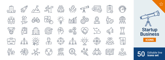 Startup icons Pixel perfect. Team, business, rocket, .... - obrazy, fototapety, plakaty