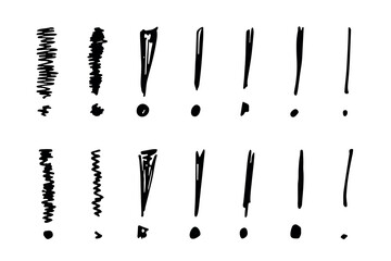 Hand drawn ink exclamation mark illustration in sketch style. Elements for design