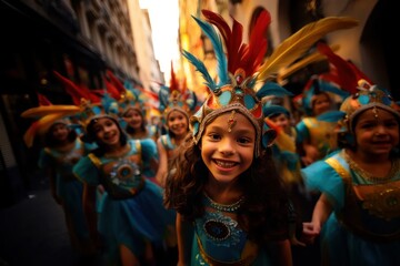 Fototapeta na wymiar Children in costume at carnival parade.