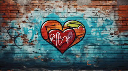 Abstract Colorful Street Art Graffiti, Hearts Love Graffiti on a Brick Wall Street Art Illustration. Texture Background Perfect for Valentines Day and Friendship Day. Ideal for Banner or Poster Design