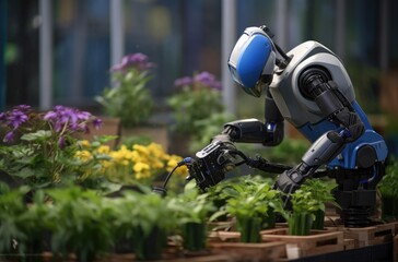 a robot in a gardening space is being used to grow plants