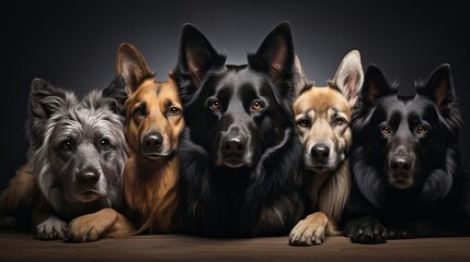 Fototapeta na wymiar The photo shows different dog breeds resting in a beautiful way