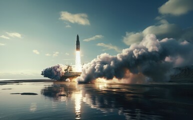 Fototapeta premium a cruise missile launches into the water