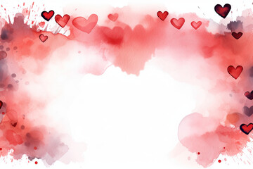 Valentine's Day Frame, Watercolor Illustration Art Heart Border with Copy Space on Abstract Pink Background