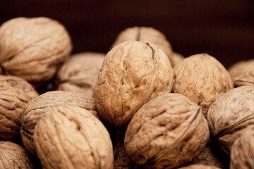 Appetizing and nutritious nuts neatly stacked to highlight their shape or color