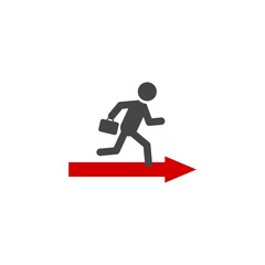Businessman Running icon. Human character person running the arrow on white background