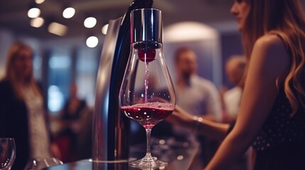 Close-up of a wine aerator in action, enhancing the tasting experience at the expo