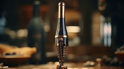 Corkscrew poised to uncork a bottle of award-winning Virginia wine, anticipation in the air
