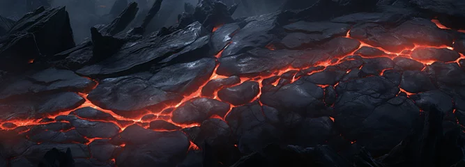 Fotobehang Depict the texture of a frozen lava flow, capturing the rough and dynamic nature of volcanic rock with hints of molten lava solidifying into unique patterns © Khansa