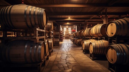 Rustic wine cellar filled with aging barrels, a glimpse into the heritage of Virginia wines