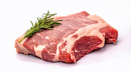 Tender beef with spices, artfully presented on a clean white isolated background.