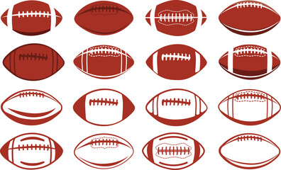 American football vector illustration, Rugby ball vector set, Football silhouette, American football ball svg, Rugby ball svg, Football svg, Sports ball vector. - obrazy, fototapety, plakaty