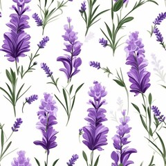 Seamless pattern with blooming lavender, illustration