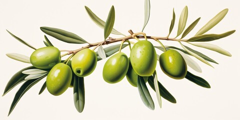 Green olives on an olive twig.