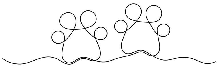 Animal paw continuous line drawn. Linear footprint symbol. Vector illustration isolated on white.