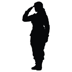 silhouette of a soldier woman salute on white - obrazy, fototapety, plakaty