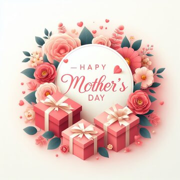 Happy Mother's Day, congratulatory illustration for mother's day, heart, flowers, gift
