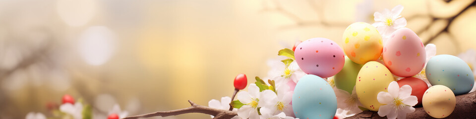 easter eggs spring flowers background