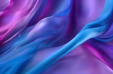 Obraz premium Abstract background of smooth flowing silk with soft wave of raspberry & shades of blue colors