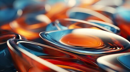Fondo de formas orgánicas de vidrios con reflejos coloridos . Ilustración 3d. Generado por IA. - obrazy, fototapety, plakaty
