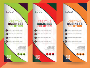 Roll up banner design for business events, presentations and for marketing in print ready red, orange, and green colors