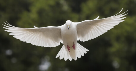 A stunning white dove soars against a black background, symbolizing peace, freedom, and spiritual beauty.