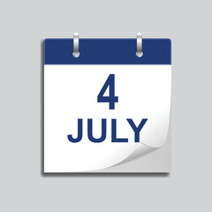 July 4. Vector flat daily calendar icon. Date and time, day, month. Holiday.