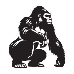 Gorilla Silhouette: Majestic Ape Forms, Black Beauty Unleashed in the Intricate Dance of Jungle Shadows - Minimallest black vector gorilla face Silhouette
