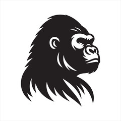 Gorilla Silhouette: Shadows of the Wild, Black Outlines Expressing the Essence of Jungle Life - Minimallest black vector gorilla face Silhouette
