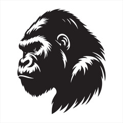 Gorilla Silhouette: Ape Shadows Dancing in the Moonlight, Nature's Rhythm of Black Beauty - Minimallest black vector gorilla face Silhouette
