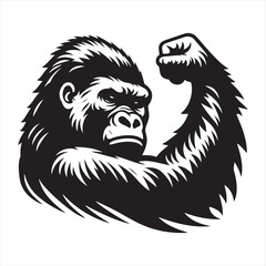 Gorilla Silhouette: Striking Wildlife Impressions, Ape Shadows Resonating with Untamed Beauty - Minimallest black vector gorilla face Silhouette
