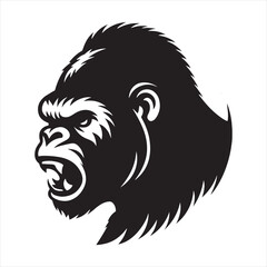 Gorilla Silhouette: Expressive Primate Forms, Nature's Elegance Crafted in Black Beauty - Minimallest black vector gorilla face Silhouette
